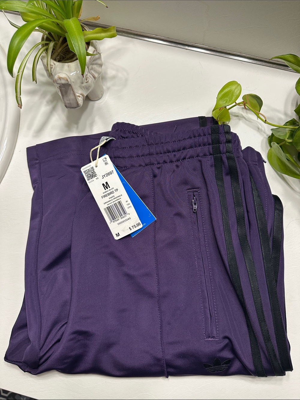 adidas Deep Purple Wide-Leg Track Pants with Black Side Stripes - Picture 9 of 9